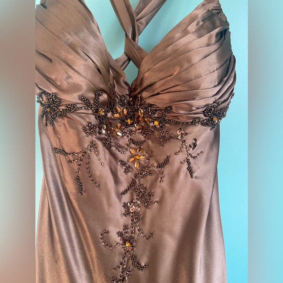 Dave & Johnny By Laura Ryner Brown Beaded Gown - Picture 3 of 12